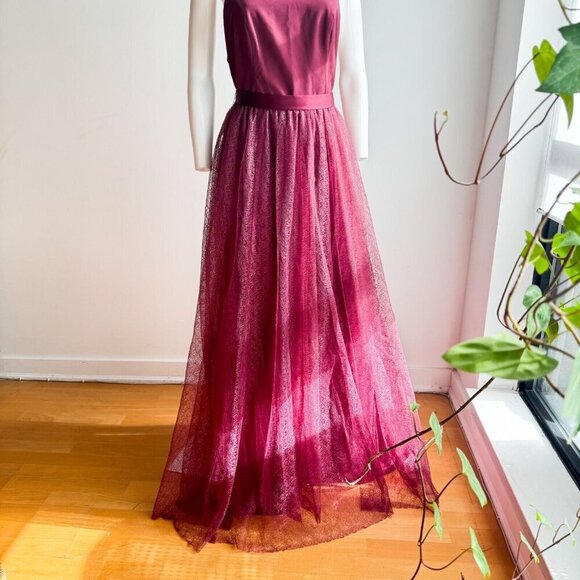 Vera Wang White Burgundy Lace Skirt open Back Maxi Gown 10 - Picture 3 of 10